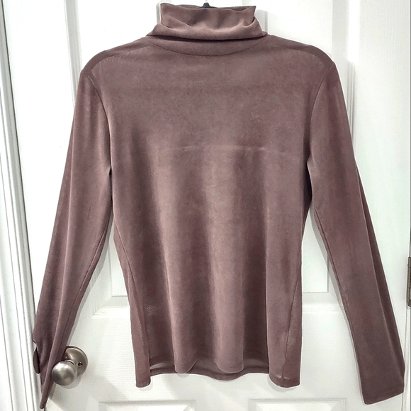 Express Fo Suede Mocha Mock Neck Long Sleeve Tee Size M - Picture 9 of 11